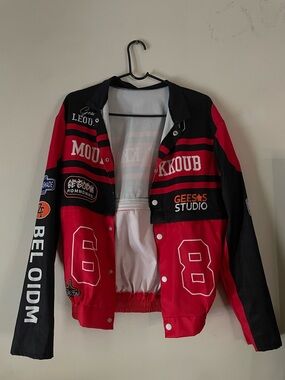 Amazon Red and Black Graphic Snap-Front Jacket